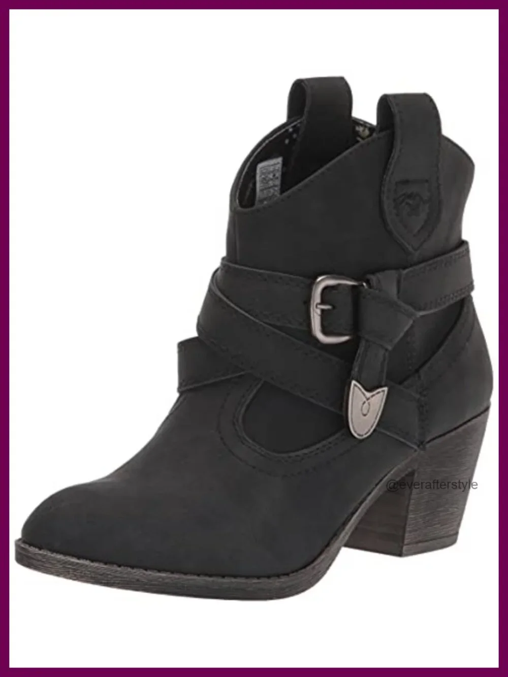 Women's Western Ankle Bootie with Buckle Embellishment, Pull-On Style with